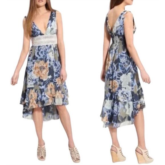 Free People Blue Rose Lovely Garden Midi Dress Size 10 - Picture 1 of 15